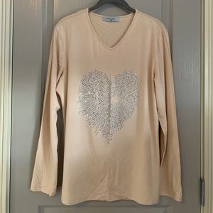 NWOT Brian Bailey long sleeved Tshirt with crystal heart